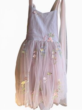 2Bunnies Embroidered Tulle Flower Girl Dress Mauve Floral Size 7-8